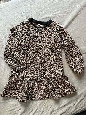 Next Direct Leopard Print Ruffle-Hem Dress in Tan and Black